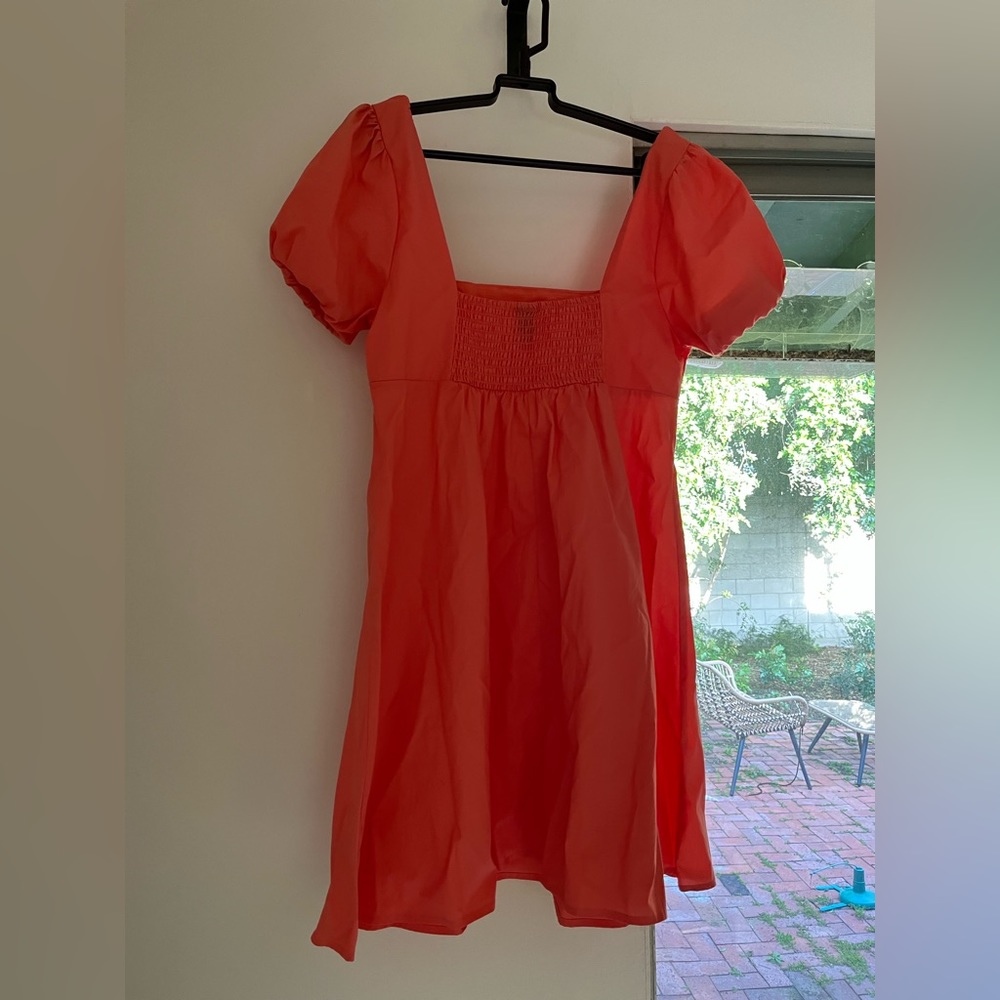 Wild Fable Peach Babydoll Puff Sleeve Dress Smocked Back Cottagecore Summer - Picture 5 of 8